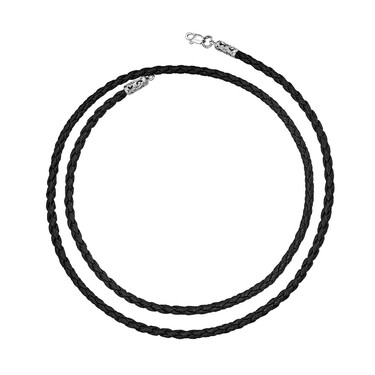 Ювелирный шнурок Гайтан черный, Экокожа плетеная 3 мм с серебряным замком, Родирование