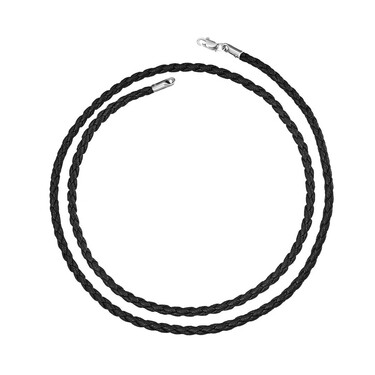 Ювелирный шнурок Гайтан черный, Плетеная Экокожа 3,5 мм с серебряным замком, Родирование