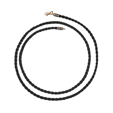 Ювелирный шнурок Гайтан черный, Экокожа плетеная 3,5 мм с серебряным замком, Чернение, Позолота