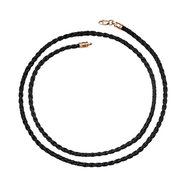 Ювелирный шнурок Гайтан черный, Экокожа плетеная 4 мм с серебряным замком, Позолота