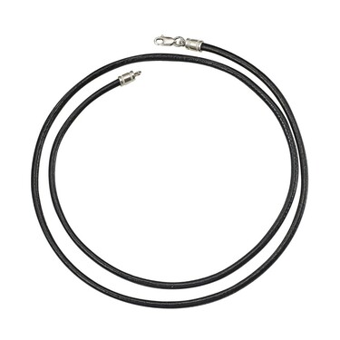 Ювелирный шнурок Гайтан черный, Натуральная кожа 3 мм с серебряным замком, Родирование