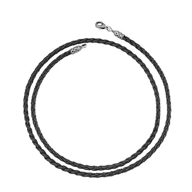 Ювелирный шнурок Гайтан черный, Плетеная Экокожа 3 мм с серебряным замком, Чернение