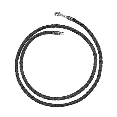 Ювелирный шнурок Гайтан черный, Плетеная Экокожа 4 мм с серебряным замком, Чернение