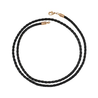 Ювелирный шнурок Гайтан черный, Плетеная Экокожа 3 мм с серебряным замком, Позолота