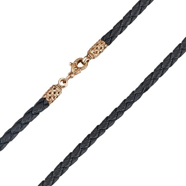 Ювелирный шнурок Гайтан черный, Плетеная Экокожа 4 мм с серебряным замком, Позолота