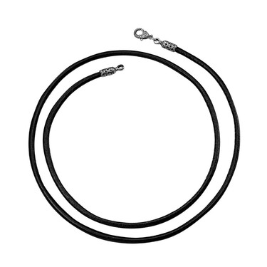 Ювелирный шнурок Гайтан черный, Натуральная кожа 3 мм с серебряным ажурным замком, Чернение