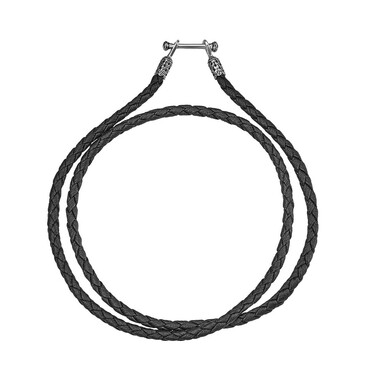 Ювелирный шнурок Гайтан черный, Экокожа плетеная 4 мм с серебр. переходником для подвески, Чернение