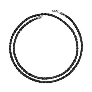 Ювелирный шнурок Гайтан черный, Экокожа плетеная 3 мм с серебряным замком с молитвой, Чернение