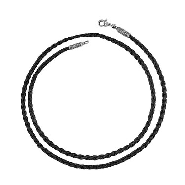 Ювелирный шнурок Гайтан черный, Экокожа 3 мм с серебряным замком 