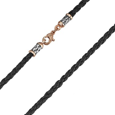 Ювелирный шнурок Гайтан черный, Плетеная Экокожа 3 мм с серебряным замком, Чернение, Позолота
