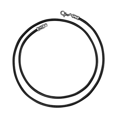 Ювелирный шнурок Гайтан черный, Натур. кожа 3 мм с серебряным замкомс с узором 