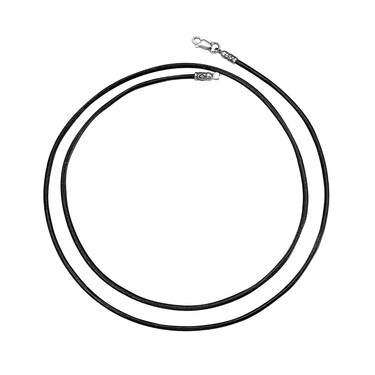 Ювелирный шнурок Гайтан черный, Натуральная кожа 2 мм с серебряным замком, Чернение