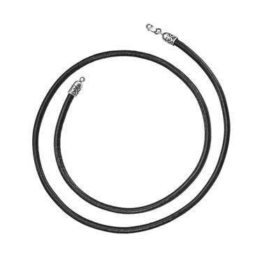 Ювелирный шнурок Гайтан черный, Натуральная кожа 4 мм с серебряным замком, Чернение