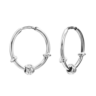 Серебряные классические гладкие серьги Кольца / Конго / Круглые  с подвижным шариком, родий, 1,5 см