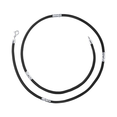 Ювелирный шнурок Гайтан черный, Каучук 2,9 мм с серебряными вставками и замком, Родирование