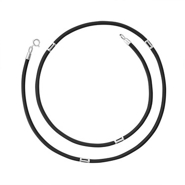 Ювелирный шнурок Гайтан черный, Каучук 3 мм с серебряными вставками и замком, Родирование