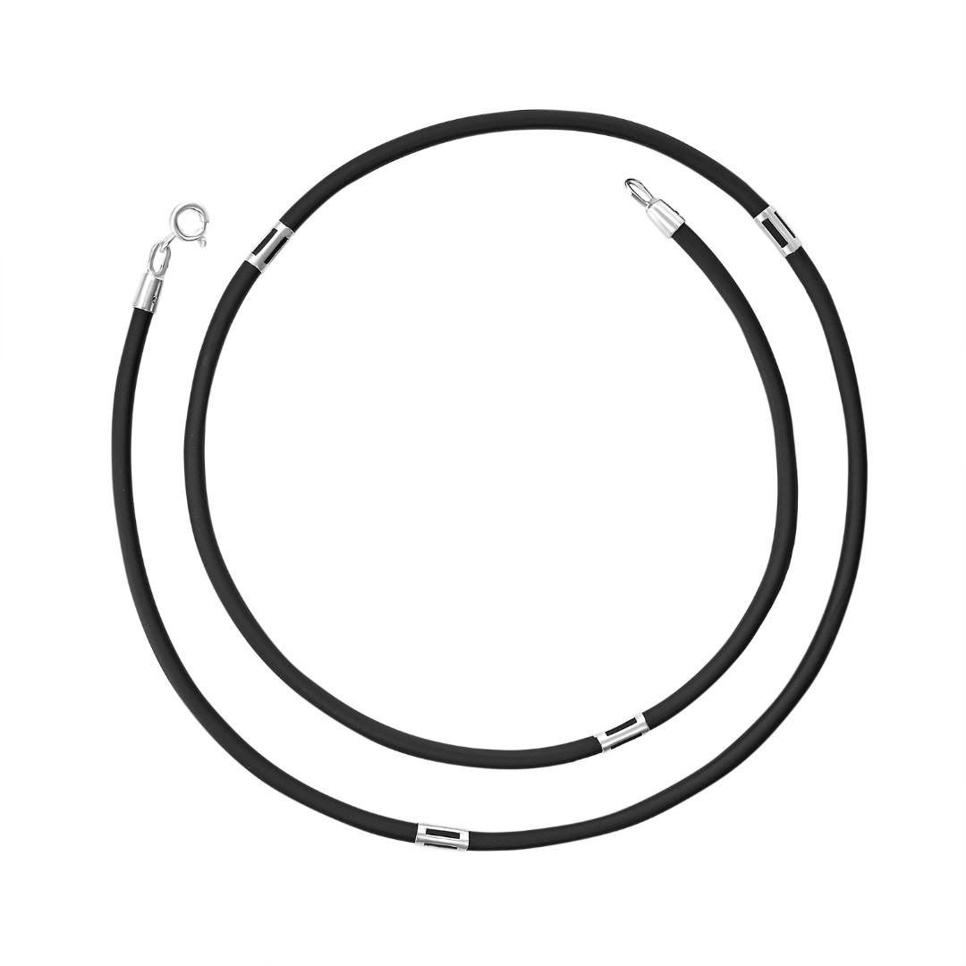 Колье,Шнурок,Гайтана,Серебро,Каучук,с вставкой Серебряная вставка Серебряный цвета,с замком Карабинный,РОССИЯ