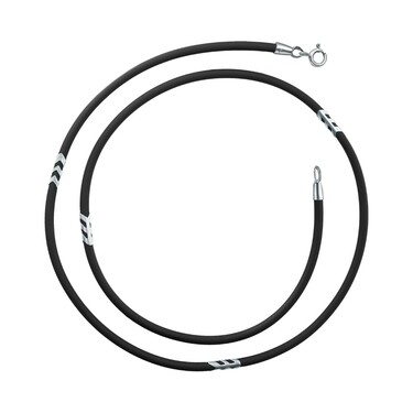 Ювелирный шнурок Гайтан черный, Каучук 3 мм с серебряными вставками и замком, Родирование