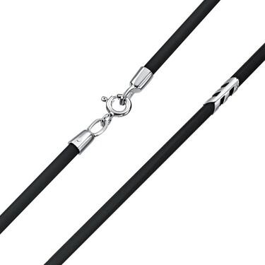 Ювелирный шнурок Гайтан черный, Каучук 3 мм с серебряными вставками и замком, Родирование