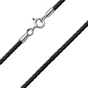 Ювелирный шнурок Гайтан черный, Натуральная кожа 3 мм с серебряным замком, Родирование Шнурок,Гайтана,Серебро,Натуральная кожа,с вставкой Без вставок,с замком Карабинный,РОССИЯ