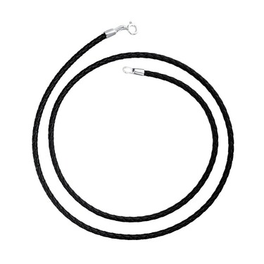 Ювелирный шнурок Гайтан черный, Натуральная кожа 3 мм с серебряным замком, Родирование