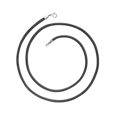 Ювелирный шнурок Гайтан черный, Натуральная кожа 3 мм с серебряным замком, Родирование