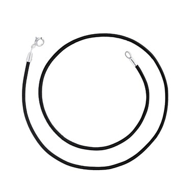 Ювелирный шнурок Гайтан черный, Натуральная кожа 2 мм с серебряным замком, Родирование