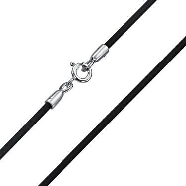 Ювелирный шнурок Гайтан черный, Каучук 2 мм с серебряным замком, Родирование