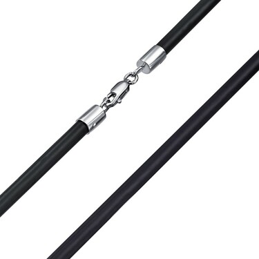 Ювелирный шнурок Гайтан черный, Силикон 4,2 мм с серебряным замком, Родирование