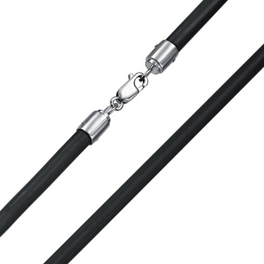 Ювелирный шнурок Гайтан черный, Каучук 5 мм с серебряным замком, Родирование