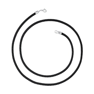 Ювелирный шнурок Гайтан черный, Текстиль 3 мм с серебряным замком, Родирование