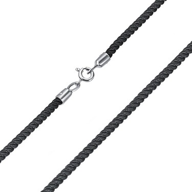 Ювелирный шнурок Гайтан черный, Текстиль 3 мм с серебряным замком, Родирование