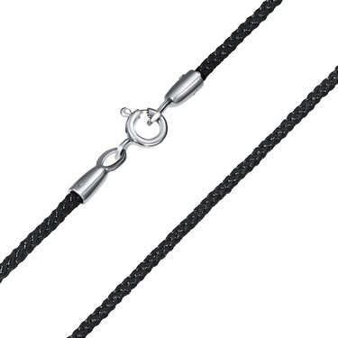 Ювелирный шнурок Гайтан черный, Текстиль 2 мм с серебряным замком, Родирование