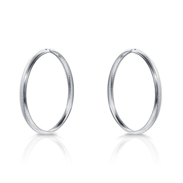 Серебряные классические гладкие серьги Кольца / Конго / Круглые, покрытие родий, диаметр 6 см