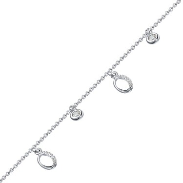 Серебряный женский браслет с подвесками с фианитами, родий