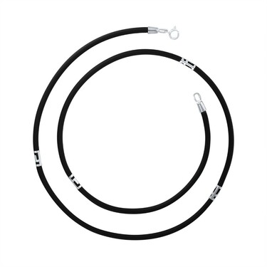 Ювелирный шнурок Гайтан черный, Каучук 3 мм с серебряными вставками и замком, Родирование