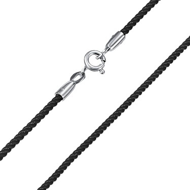 Ювелирный шнурок Гайтан черный, Текстиль 2 мм с серебряным замком, Родирование