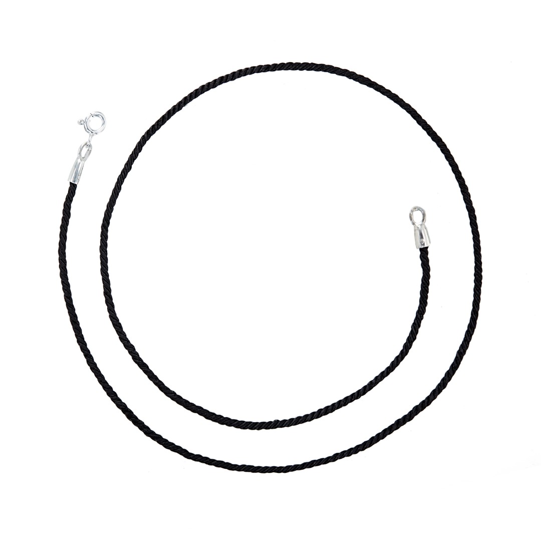 Ювелирный шнурок Гайтан черный, Текстиль 2 мм с серебряным замком, Родирование Шнурок,Гайтана,Серебро,Текстиль,с вставкой Без вставок,с замком Карабинный,РОССИЯ