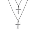 Серебряное двойное женское колье с крестиками с фианитами, родий Цепочка на шею,Колье,Серебро,с вставкой Фианит Белая цвета,с замком Карабинный,РОССИЯ