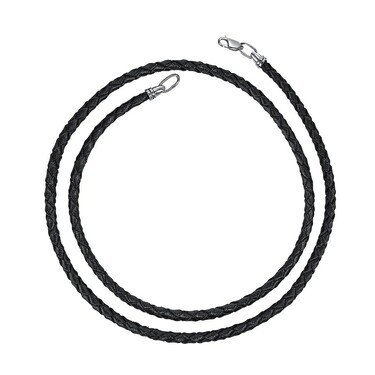 Ювелирный шнурок Гайтан черный, Натуральная плетеная кожа 3,6 мм с серебряным замком, Родирование