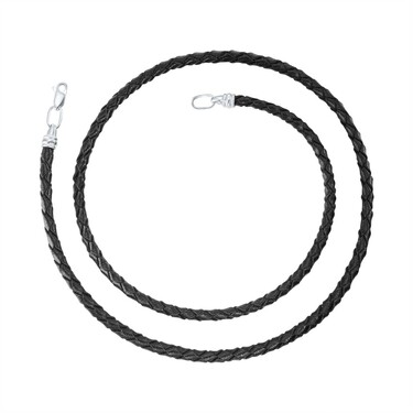 Ювелирный шнурок Гайтан черный, Натуральная плетеная кожа 4 мм с серебряным замком, Родирование