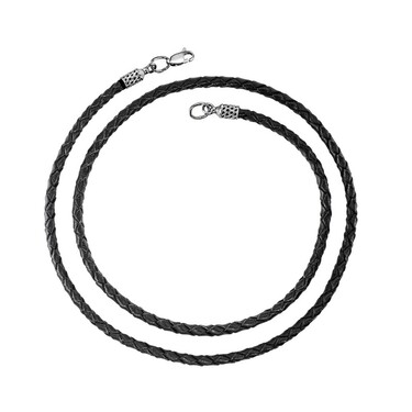 Ювелирный шнурок Гайтан черный, Натуральная плетеная кожа 4 мм с серебряным замком, Родирование