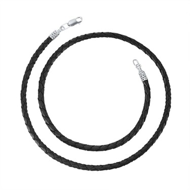 Ювелирный шнурок Гайтан черный, Натуральная плетая кожа 4,7 мм с серебряным замком, Родирование