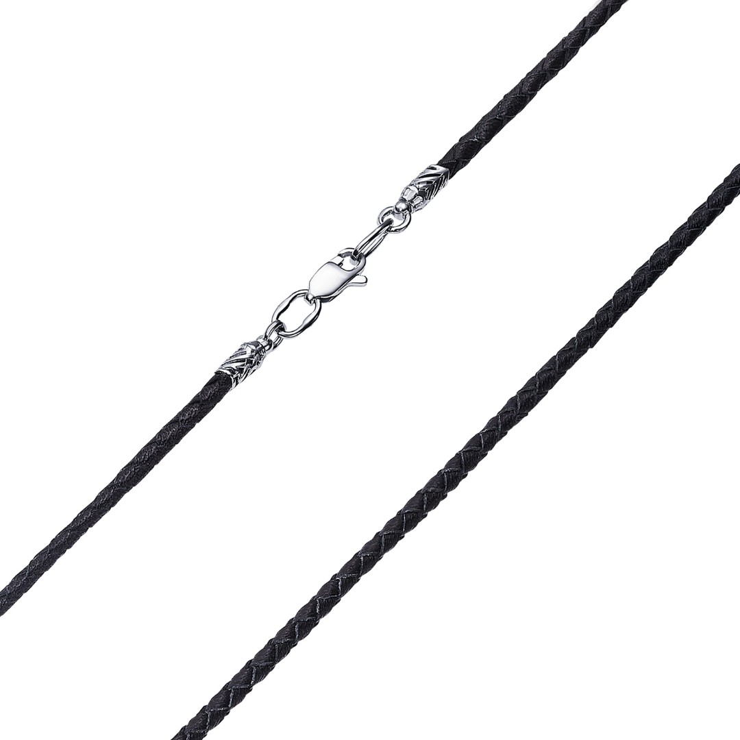 Шнурок,Гайтана,Серебро,Натуральная кожа,с вставкой Без вставок,с замком Карабинный,РОССИЯ