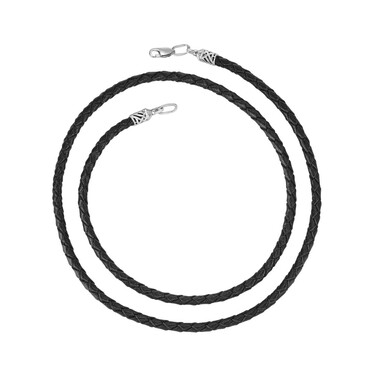 Ювелирный шнурок Гайтан черный, Натуральная плетеная кожа 3,8 мм с серебряным замком, Родирование