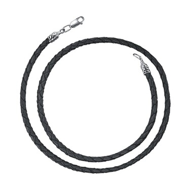 Ювелирный шнурок Гайтан черный, Натуральная плетеная кожа 4,5 мм с серебряным замком, Родирование