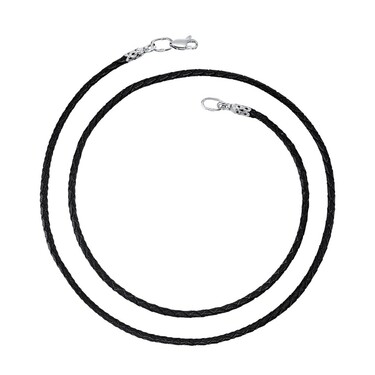 Ювелирный шнурок Гайтан черный, Натуральная плетая кожа 2,6 мм с серебряным замком, Родирование