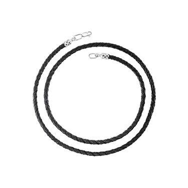 Ювелирный шнурок Гайтан черный, Натуральная плетеная кожа 3,8 мм с серебряным замком, Родирование