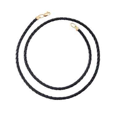 Ювелирный шнурок Гайтан черный, Натуральная плетеная кожа 3,6 мм с серебряным замком, Позолота