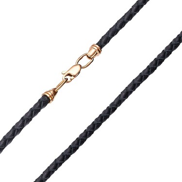 Ювелирный шнурок Гайтан черный, Натуральная плетеная кожа 3,6 мм с серебряным замком, Позолота